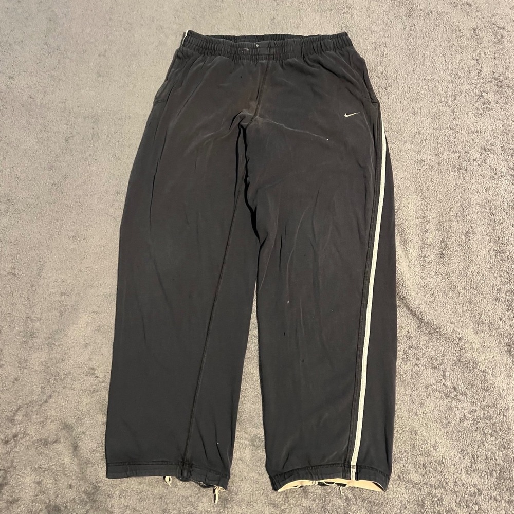 Vintage Y2K Baggy Nike Track Pants Mens Large Black Side Stripe Swoosh Thrashed